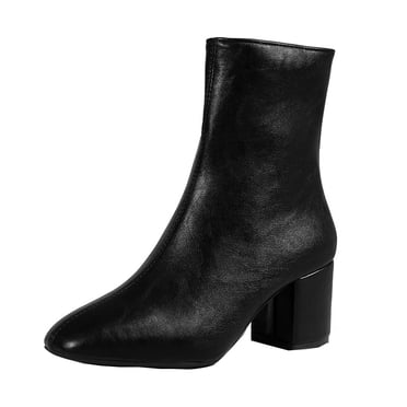 Jsaierl Bottines GoGo pour Femmes à Talon Bloc Épais Bottines Mi-Mollet à Talon Bas Bottines Courtes Bottes Courtes Mode Bottes à Fermeture Éclair Latérale