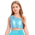 thumbnail image 3 of iixpin Girls Off Shoulder Tops Kids Sparkle Glitter Spaghetti Straps Pageant Crop Tank Top Green 6, 3 of 6