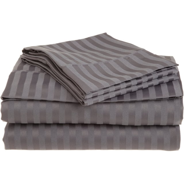 600 Thread Count 100% Egyptian Cotton 4-Piece Bed Sheet Set (1 Flat, 1 Fitted Sheet, 2 Pillow Covers) 24 Inches Deep Pocket Size Stripe Pattern