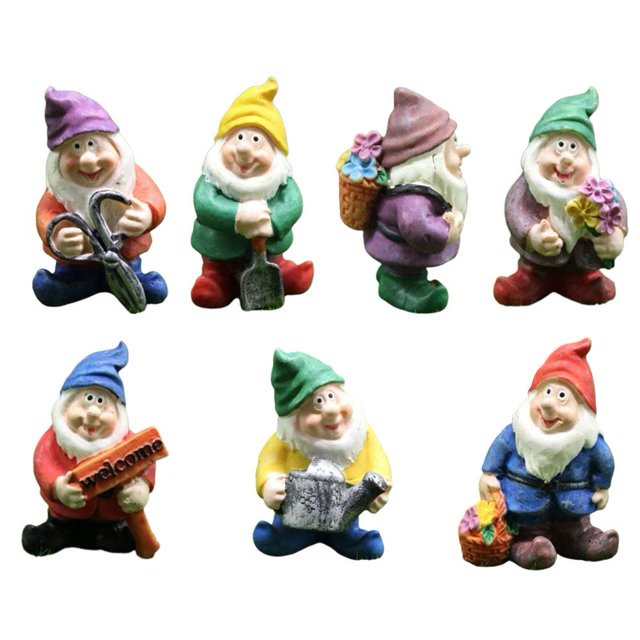 7 Pcs Mini Statue de Nain Miniature Jardin de Fées Nains Fée Résine Extérieur U7V0