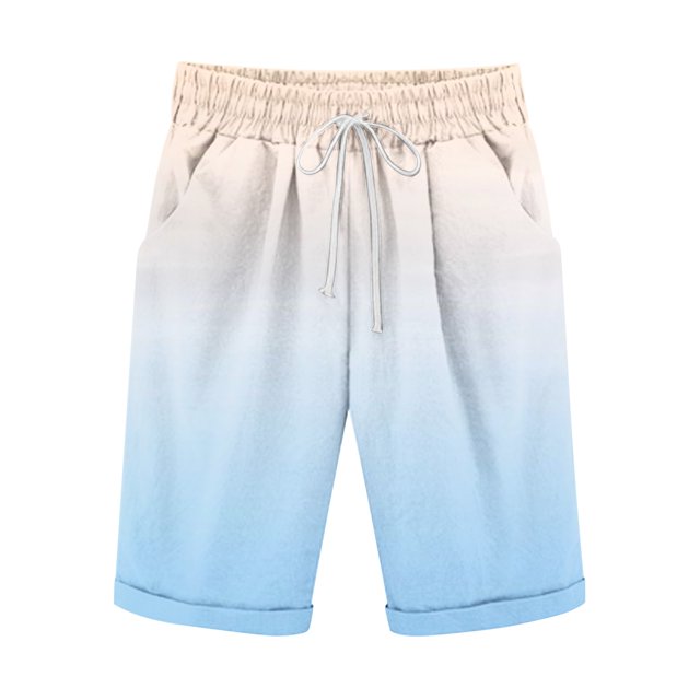 Plebaso Men's Stylish Shorts Gradient Color Summer Beach Shorts Drawstring Casual Knee Length Shorts