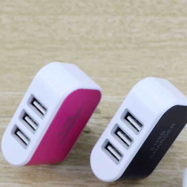 Universal Candy Color 3 USB charger adapter ; Multi-Port Wall Charger US Plug Wall Adapter Cube Block AC 110-220V 5V