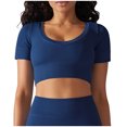 thumbnail image 1 of Besolor Womens Short Sleeve Cropped Workout Tops Round Neck Ribbed Knit Athletic Yoga Running Slim Fitted Gym Shirts, 1 of 6