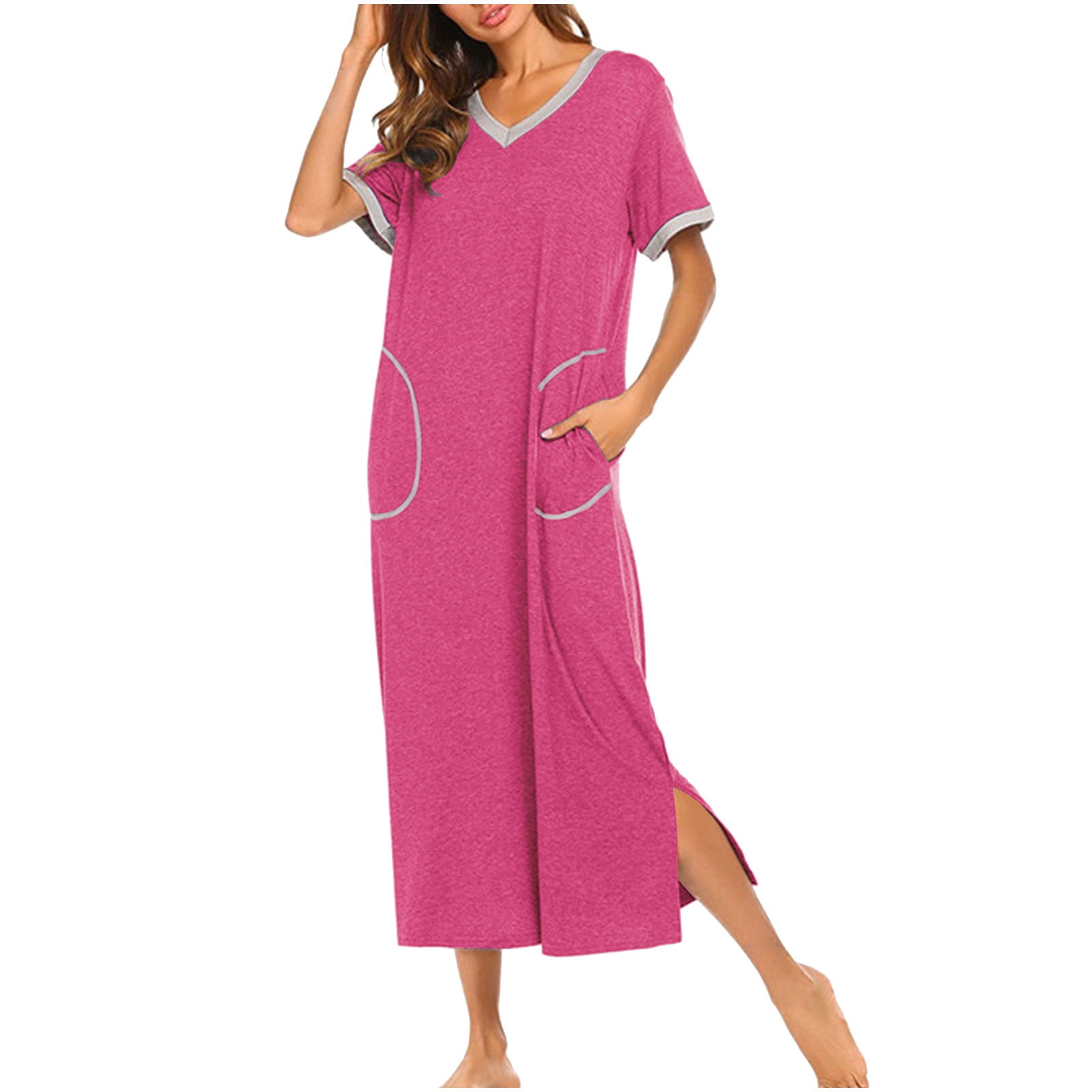 Birdeem Chemise de Nuit pour Femmes à Manches Courtes, Nuisette Ultra Douce, Robe de Nuit Pleine Longueur