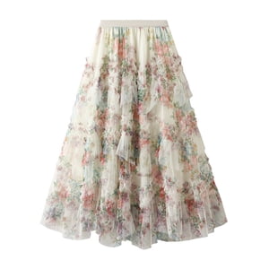 FcBaudy Skirts for Women, Midi Dresses for Women, Summer Dresses for Women Women's Summer Irregular Patchwork Colorful Printed Mesh Skirt Women Dress