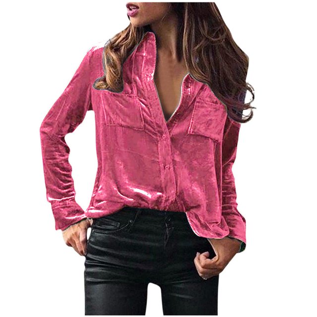 Timegard Womens Tops Long Sleeve Button Shirts Business Work Casual Tops with Pockets Fall Blouses
