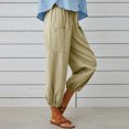 thumbnail image 4 of Timegard Womens Cotton Linen Pants Elastic Waisted Drawstring Cinch Bottom Button Casual Loose Pants, 4 of 7