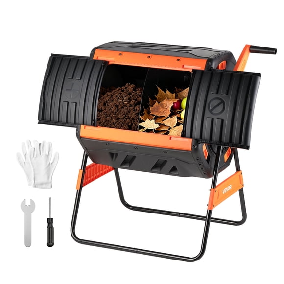 VEVOR Gobelet à Compost, Composteur de 53 Gallons à Double Chambre pour l'Extérieur avec 2 Portes Coulissantes et Système d'Aération, Grand Bac de Compostage Rotatif à Rotation Facile pour l'Extérieur, Jardin, Cuisine et Déchets de Cour