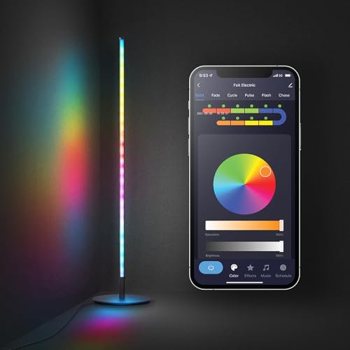 Feit Electric Lampe sur Pied Intelligente 42 Pouces à Changement de Couleur, RVBW, Lampe d'Angle sur Pied Wi‐Fi à DEL, Synchronisation Musicale, Fonctionne avec Alexa et l'Assistant Google, Fini Aluminium Noir Moderne, 8 Watts, FLOOR42/RGB/BLK/AG