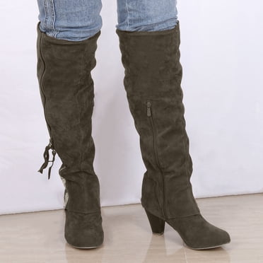 EGNMCR Bottes d'Hiver pour Femmes Chaussures pour Femmes Mode Talons Hauts Tige Haute Rétro Longues à Franges pour Femmes