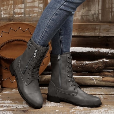 Amzcrzy Bottes Mi-Mollet pour Femmes Bottes pour Femmes Mode Décontractée Bout Rond Mi-Mollet Couleur Unie Style Printemps et Automne Bottes à Fermeture Éclair Latérale Bottes pour Femmes Chaussures pour Femmes Bottes pour Femmes Bottes pour Dames