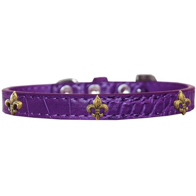Bronze Fleur de Lis Widget Croc Chien Collier Violet Taille 16