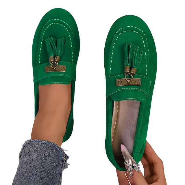 Chaussures Richelieu en Suède à Franges pour Femmes, Printemps Automne, Ballerines à Enfiler, Mocassins Penny, Chaussures de Marche