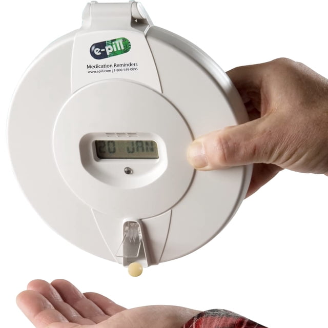 e-Pill MedTime Pro - Distributeur Automatique Avancé de Pilules Verrouillé - Couvercle Blanc