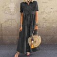 thumbnail image 1 of TIMIFIS Robe-Chemise en Denim d'Été pour Femme à Manches Courtes, Robe en Jean Usée, Boutonnée, Robe Maxi Décontractée, 1 of 4