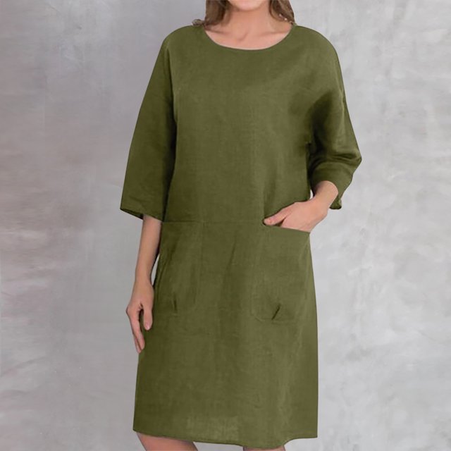 Mefallenssiah Mode Féminine Casual Printemps Été Manches Courtes Tour de Cou Genou-Haut Robe