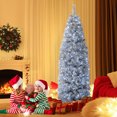 thumbnail image 4 of Patiojoy 7FT Pre-lit Artificial Christmas Tree Hinged Pencil Xmas Tree w/670 Branch Tips 350 Cold-white LED Lights, 4 of 10