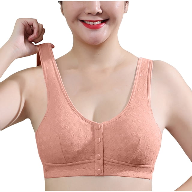 Timegard Wireless Bras for Women Plus Size Front Closure Button Full Support Breathable Comfy Seniors Bra