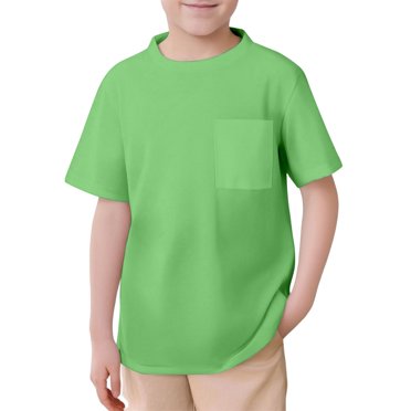 Hiiyo Big Boys Short Sleeve Mesh T-Shirt Breathable Unisex Pocket T Shirt, Green