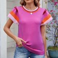 thumbnail image 4 of Pisexur Hauts pour Femmes Confort Printemps Hauts pour Femmes Nouveau Col Rond Tricot Design Color-Block Hauts Décontractés pour Femmes Chandail à Manches Courtes Doux, Hauts Mignons pour Femmes, 4 of 6