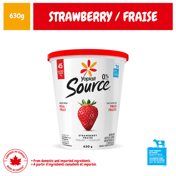Yogourt traditionnel onctueux Yoplait Source 0 %, fraise, sans sucre ajouté, 630g