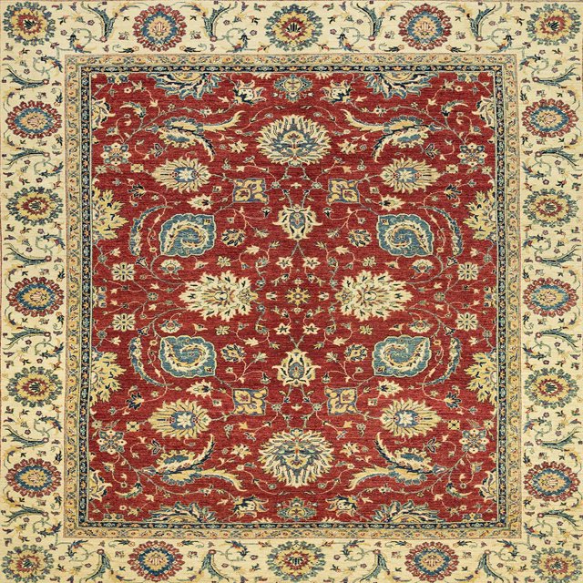 Ahgly Company Indoor Square Abstract Fire Brick Red Oriental Area Rugs, 5' Square
