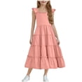 thumbnail image 1 of Diufon Robe Maxi pour Filles Été Décontractée à Manches Cap, Robe Trapèze, Ourlet à Volants, Robe Fluide pour Préados 3-13 Ans, 1 of 9