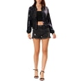 thumbnail image 2 of INSPIRE CHIC Women's Sequin Jacket Zipper Closure Hidden Pockets Bomber Jacket M Black Rainbow, 2 of 7