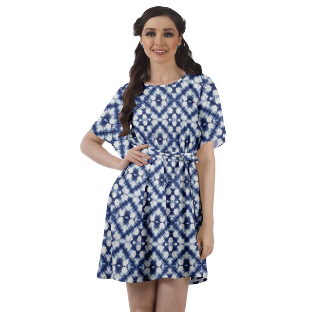 Moomaya Robe Femme Imprimée Col Bijou Ligne A Décontractée Ample Tunique Courte Bohème