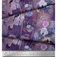 thumbnail image 3 of Soimoi Poly Georgette Fabric Flower Vase,Cat & Girl Human Figure Print Fabric by The Yard 42 Inch Wide, 3 of 3