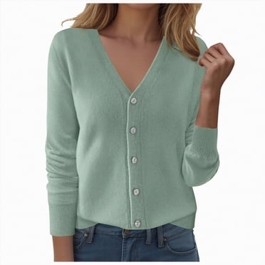 Splozh Cardigan Ouvert pour Femmes, Cardigan Imprimé Décontracté, Haut à Manches Longues, Veste Cardigan, Haut Vert Pâle, 2TG