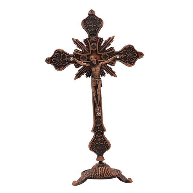 Standing Crucifix Crucifix with Stand Jesus on The Cross Statue Metal Table Cross Jesus Crucifix for Altar Home Decor Fireplace Dining Table Antique Red