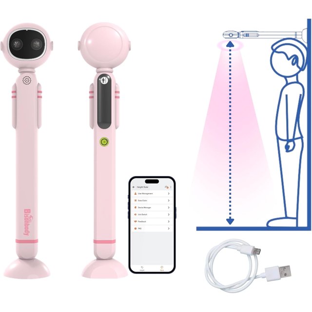 Bisonbody Smart Digital Height Measuring Device for Kids| Wireless Height Tracker with Dual Ultrasonic Measurement Technology | Accurate Smart Height Measurement Scale App ,Astronaut Design (Pink)