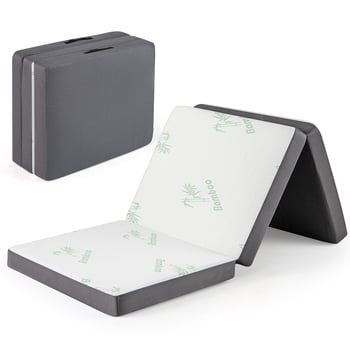 Gymax Matelas en Mousse Pliable en Trois Volets, Matelas Pliant de 4 Pouces d'Épaisseur avec Housse en Fibre de Bambou Lavable