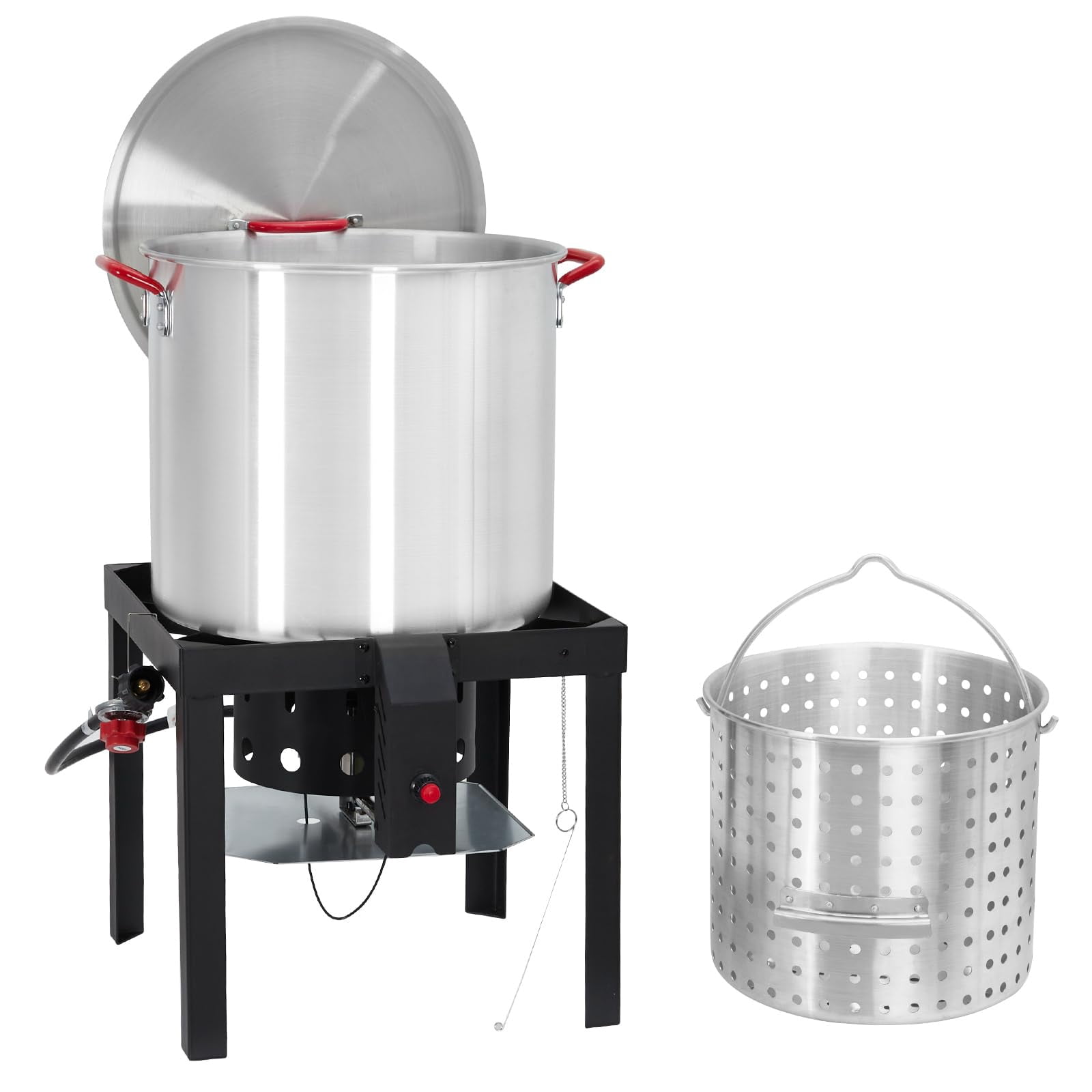 TROPOW 60 Qt Seafood Boil Pot,ACONEE Aluminum Crawfish Boiler w/Steam/Boil Basket & Strainer,110000 BTU Propane Stove Burner with Lifting Hook,10 PSI Regulator,Outdoor Cooking Shrimp Crab Boiler