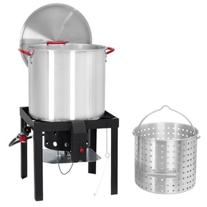 TROPOW 60 Qt Pot de bouillie de fruits de mer,ACONEE Chaudière en aluminium pour poisson-cuisson avec panier à vapeur & Détachement,110000 BTU Brûleur de poêle au propane avec crochet de levage,10 PSI Régulateur, Cuisson extérieure Chaudière de crabe de crevettes