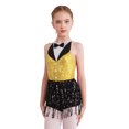 thumbnail image 1 of Jizyo Robe de Danse Latine Sans Manches à Paillettes pour Filles, Costume de Fête Jazz Performance Jaune 12, 1 of 7