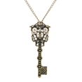 thumbnail image 4 of Fashion Steampunk Bronze Gear Key Pendant Statement Necklace Green, 4 of 5