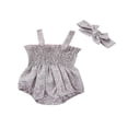 thumbnail image 1 of Baby Girls 2Pcs Summer Outfits  Sleeveless Frill Smocked Strap Romper with Headband Set, 1 of 7