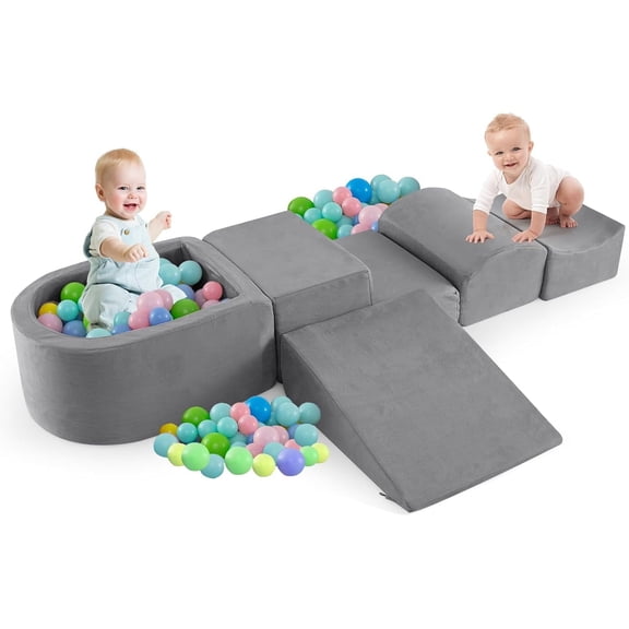 OLAKIDS Jouets d'Escalade pour Tout-Petits, Blocs d'Escalade en Mousse et Fosse à Balles pour Bébé, Ensemble de Jeu d'Activité de 5 Pcs avec Blocs d'Escalade et de Rampement pour Enfants, Gym de Jeu Intérieur en Mousse pour Ramper et Glisser