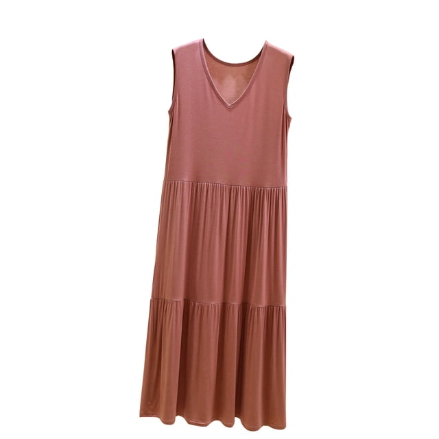 Timegard Nuisette pour Femmes à Col en V Sans Manches à Volants Confortable et Douce Chemise de Nuit Robe de Sommeil avec Poches