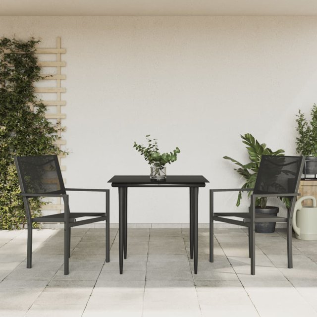 vidaXL 3 Piece Garden Dining Set Black Steel and Textilene