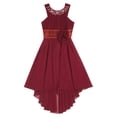 thumbnail image 3 of Aislor Robe Fleurie en Mousseline Asymétrique pour Filles, Enfants, Froncée, Sans Manches, Perlée, Mariage, Demoiselle d'Honneur, Robe Formelle, Bourgogne 10, 3 of 6