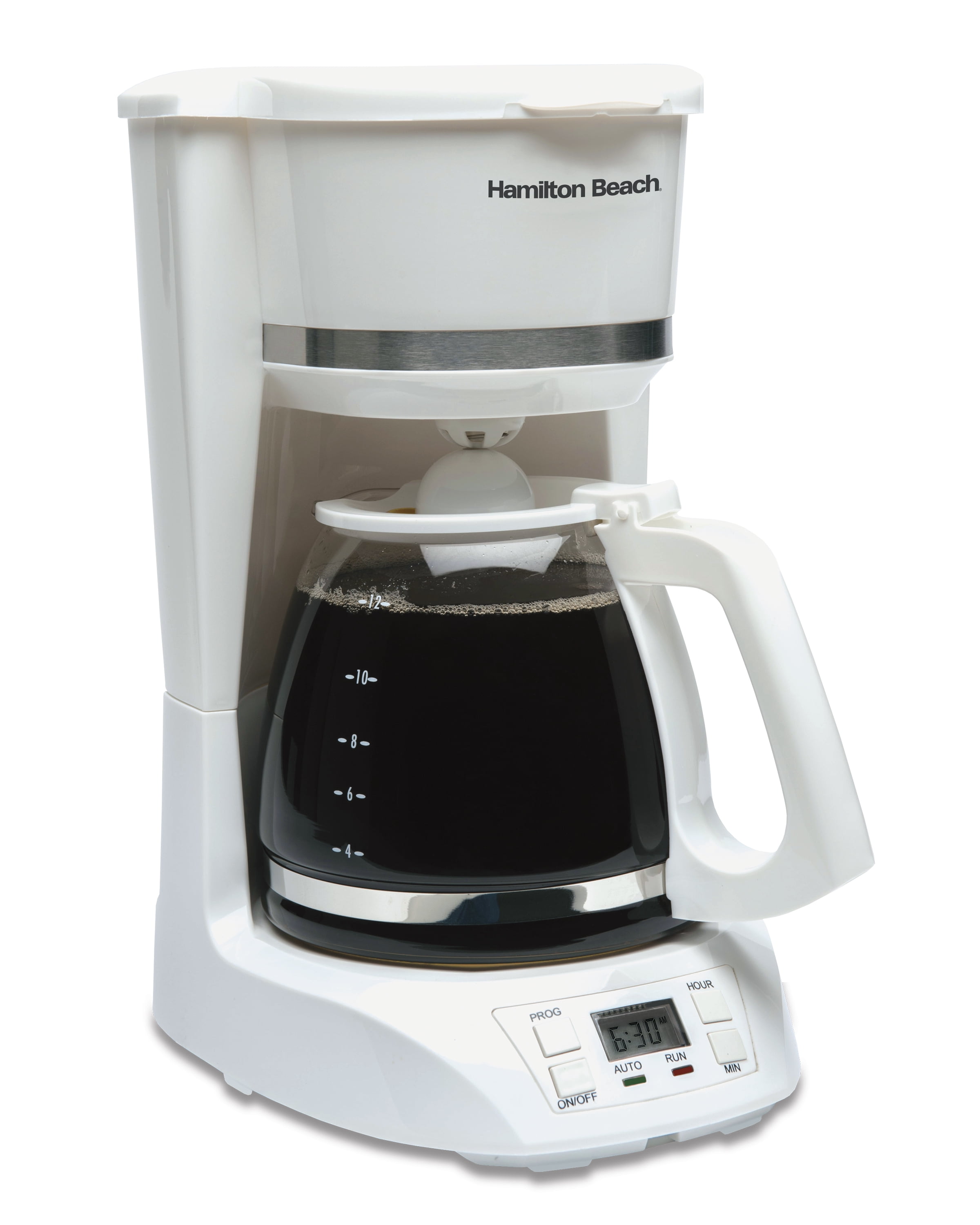 Hamilton Beach 12-Cup Drip Coffee Maker with Digital Clock, Glass Carafe, 950 Watts, Model 43871