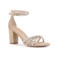 thumbnail image 1 of BLISSFUL STEP Women's Shoes Rhinestone Crisscross Strappy Block Heel Faux Suede Ankle Buckle Sandals Khaki 10, 1 of 7