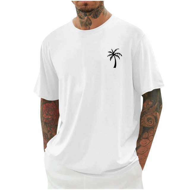 T-shirts pour Hommes Imprimés Palmier Graphiques T-Shirts Décontractés Été Plage Hawaïenne Manches Courtes Col Rond