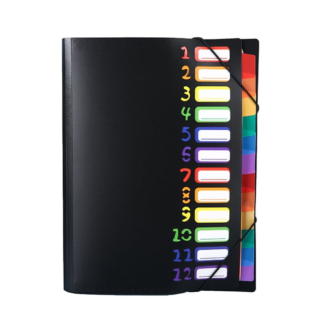 SIYTUAU Black Plastic Accordion File Folder 12.8X9.6X1.2 Inches 12 Pocket Organizer For Office Paperwork Documents Storage Portfolio Durable Polypropylene Material Black