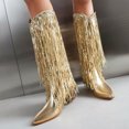 thumbnail image 3 of Dakaela Bottes de Cowboy à Franges pour Femmes, Bottillons de Cowgirl à Paillettes Métalliques, Style Western à Enfiler avec Pompons, 3 of 8