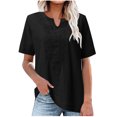 thumbnail image 1 of Besolor T-Shirts en Coton et Lin pour Femmes Col Rond Manches Courtes Brodées Hauts Boho Décontractés Blouse d'Été Ample, 1 of 7