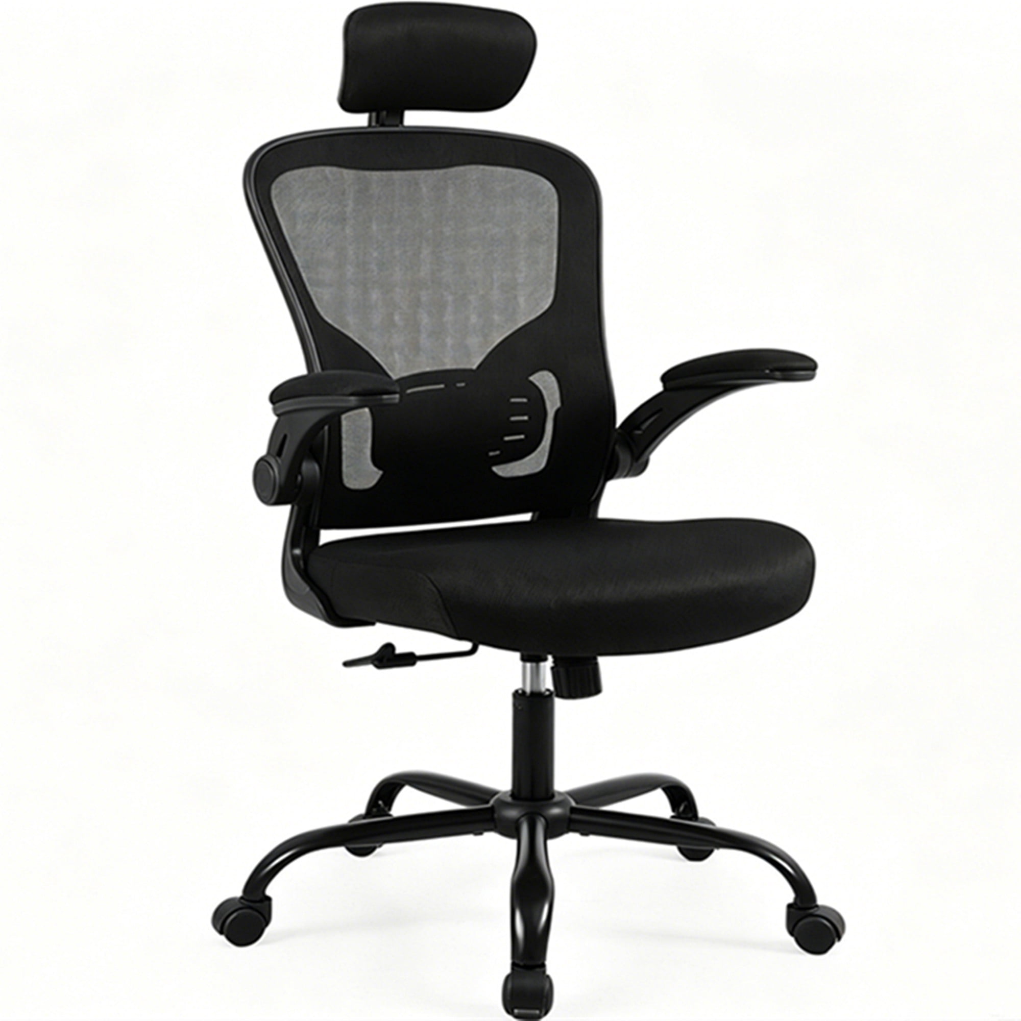 Ergonomic Office Chair with Adjustable Headrest, Lumar Back Support and Flip-up Padded Arms, 3.7" Thick Seat, 320lbs, High Back Mesh Computer Desk Chair